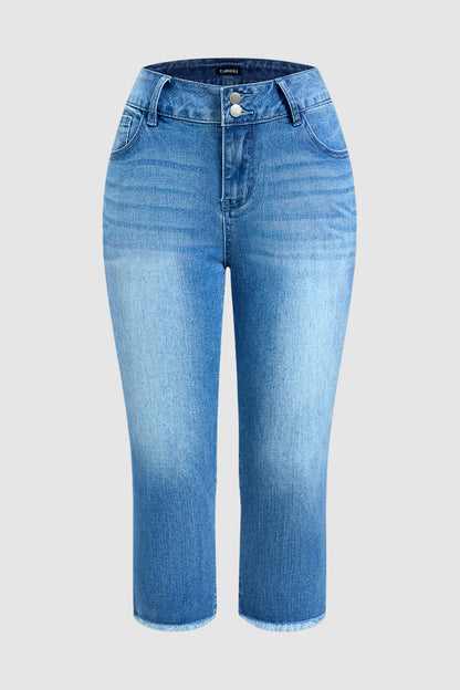 Braided Detail Raw Hem High Rise Capri Skinny Jeans