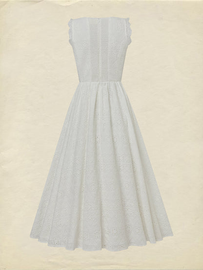 Robe longue en coton, sans manches, col en V, unie, dentelle, vintage, blanche