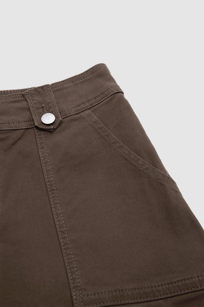 Solid Seam Front Pleated Elastic Back Mid Waist Wide Leg Pants