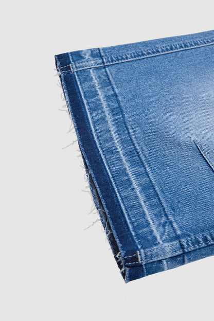 Raw Hem Mid Waist Denim Bermuda Shorts Without Belt