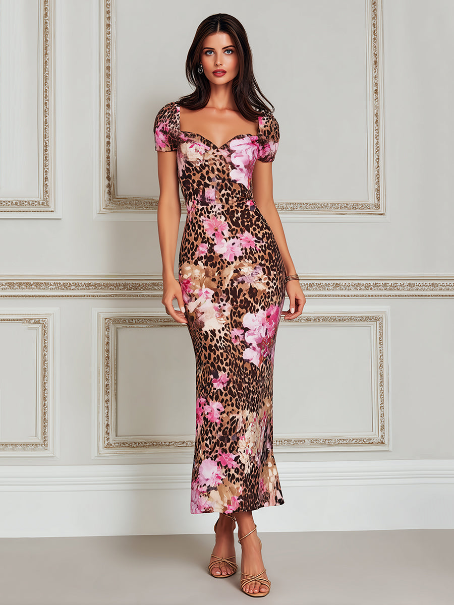 Wild Romance Leopard And Floral Bodycon Maxi Dress