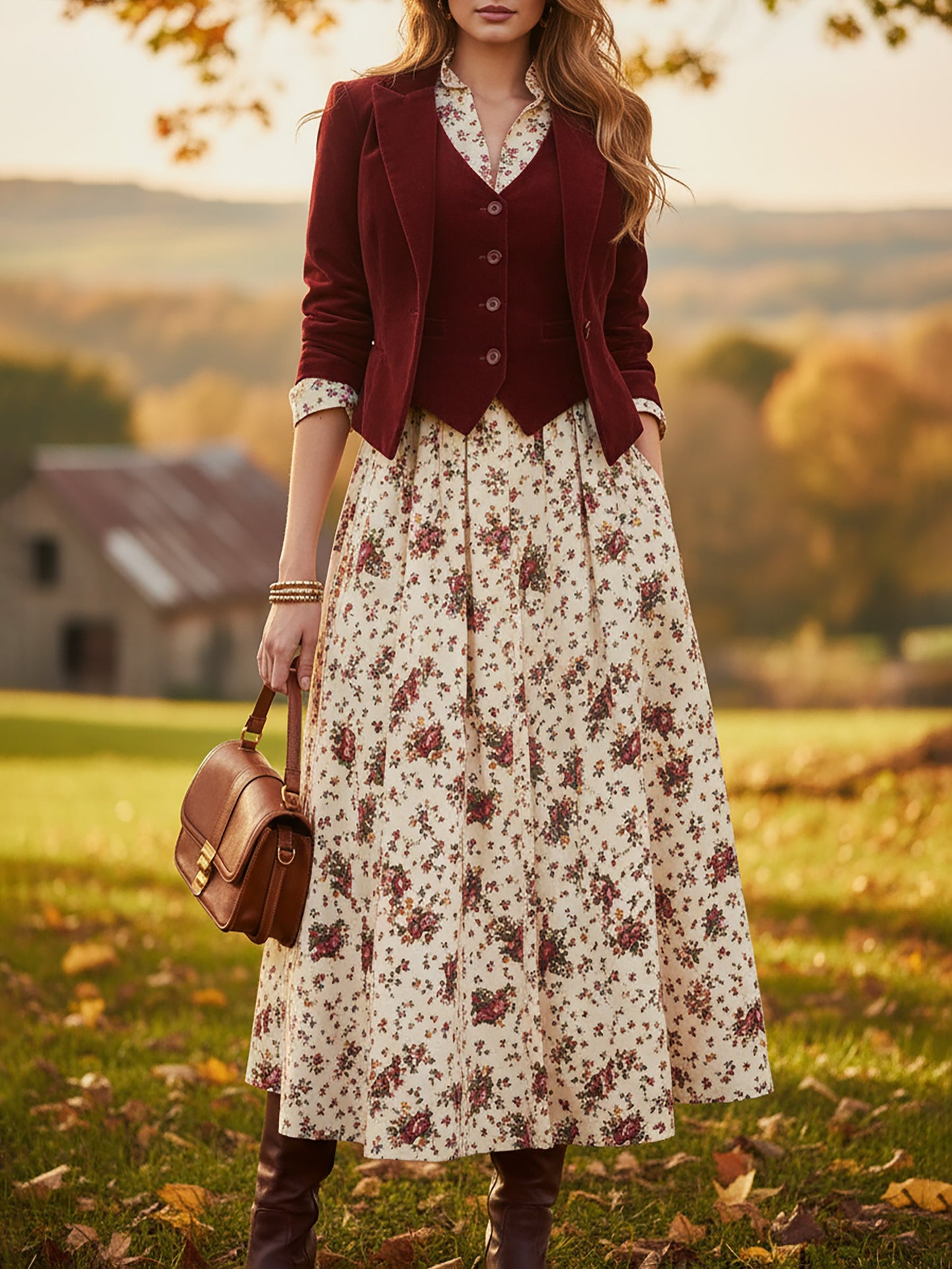 Blazer en coton (robe et gilet non inclus), manches longues, col à revers, boutonné, vintage, rouge
