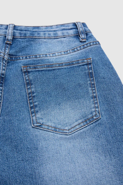 Wash Ruffle Hem Split Mid Waist Wide Leg Jeans