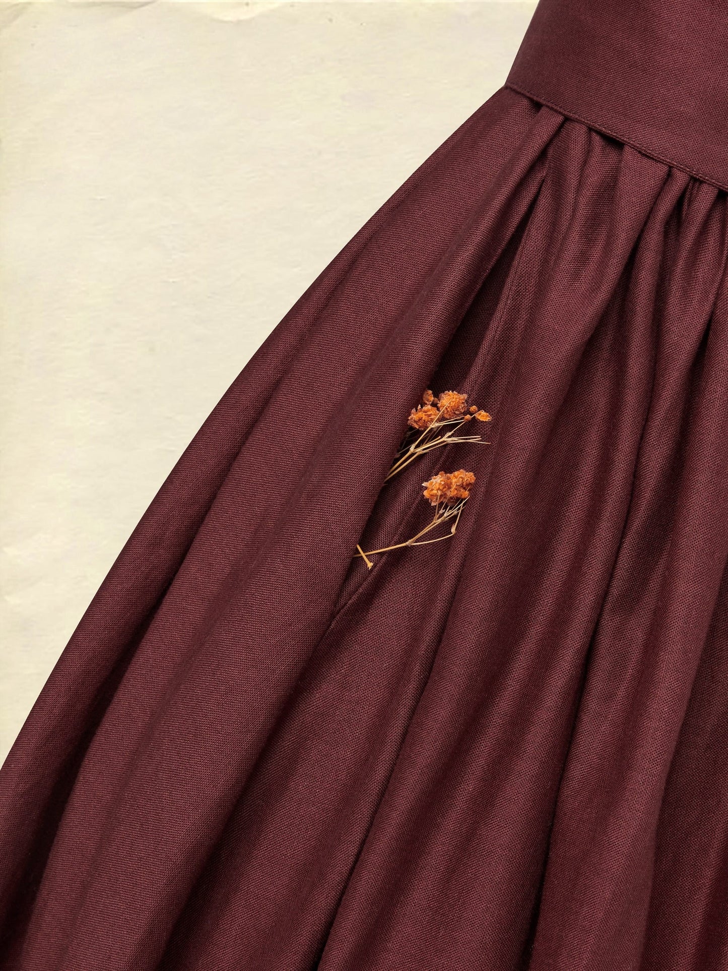 Robe longue en lin, manches longues, col montant, unie, boutonnée, vintage, rouge