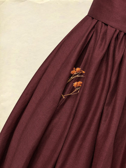 Robe longue en lin, manches longues, col montant, unie, boutonnée, vintage, rouge
