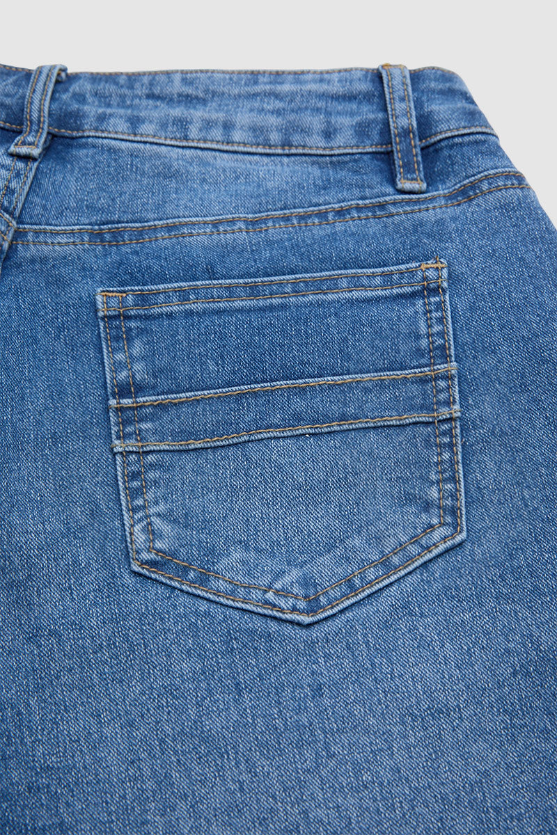 Wash Raw Hem Mid Rise Denim Bermuda Shorts