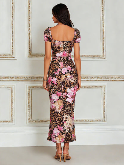 Wild Romance Leopard And Floral Bodycon Maxi Dress