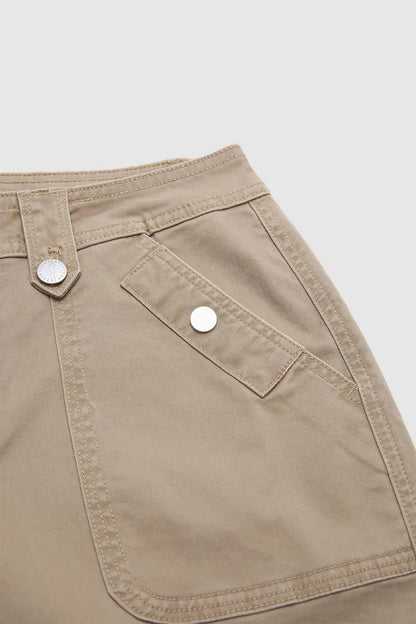 Solid Patch Pocket Mid Waist Wide Leg Pants