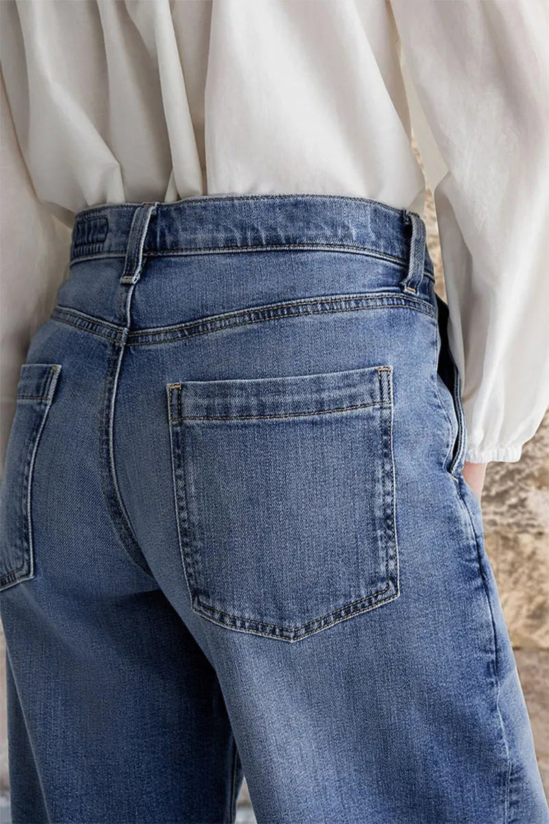 Wash Stitch Decor Wide Leg Mid Rise Jeans Without Belt
