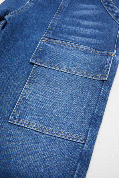 Wash Flap Pocket Drawstring Mid Rise Denim Bermuda Shorts