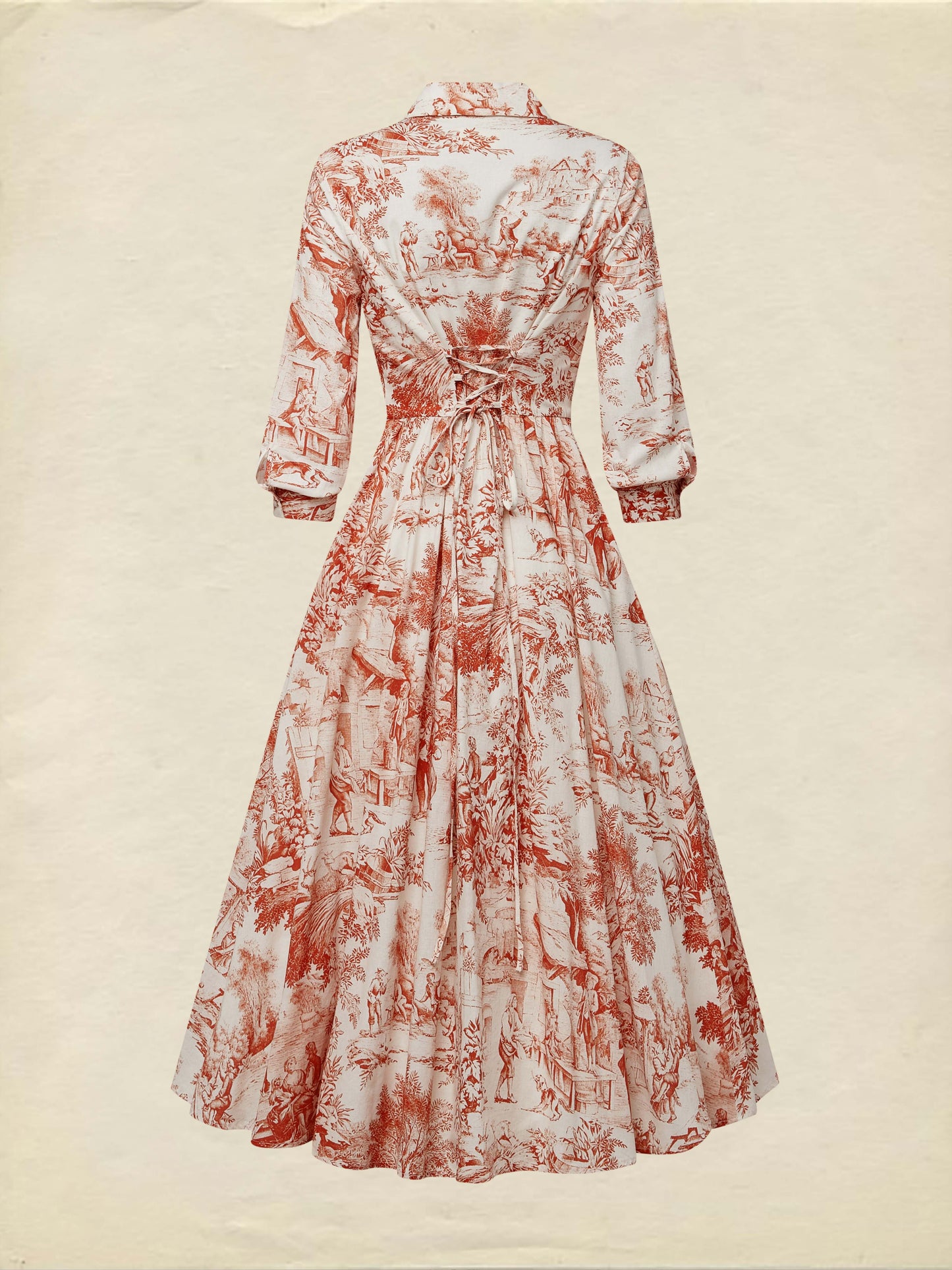Robe longue en lin, Manches mi-longues, Col châle, Motif floral, Boutonnée, Style français vintage, Blanche