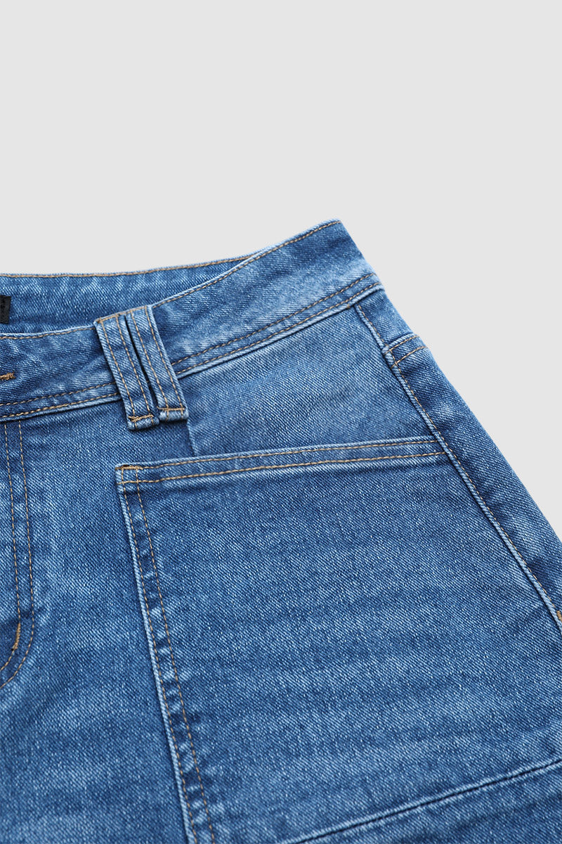 Wash Patch Pocket Mid Rise Straight Leg Crop Jeans
