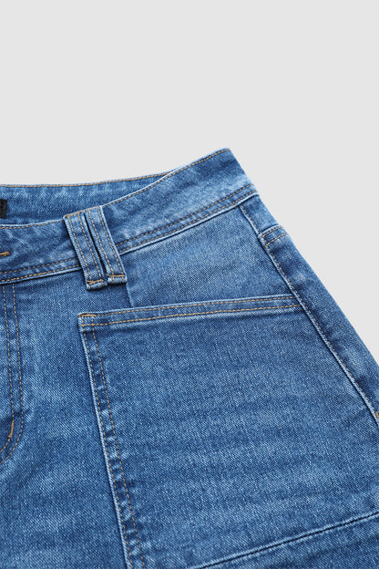 Wash Patch Pocket Mid Rise Straight Leg Crop Jeans