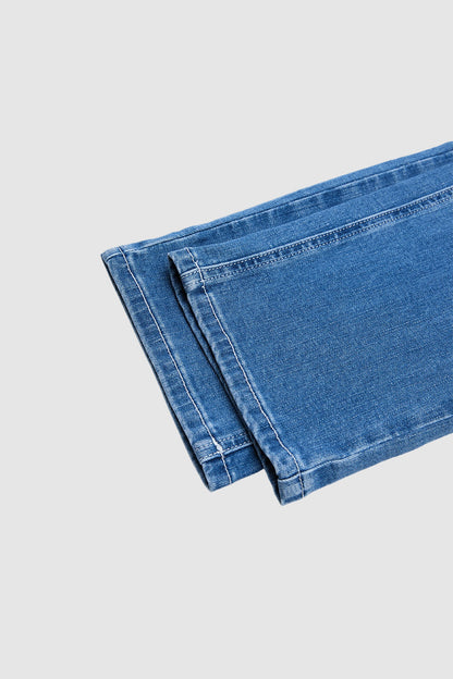Wash Stitch Detail Mid Waist Straight Leg Jeans