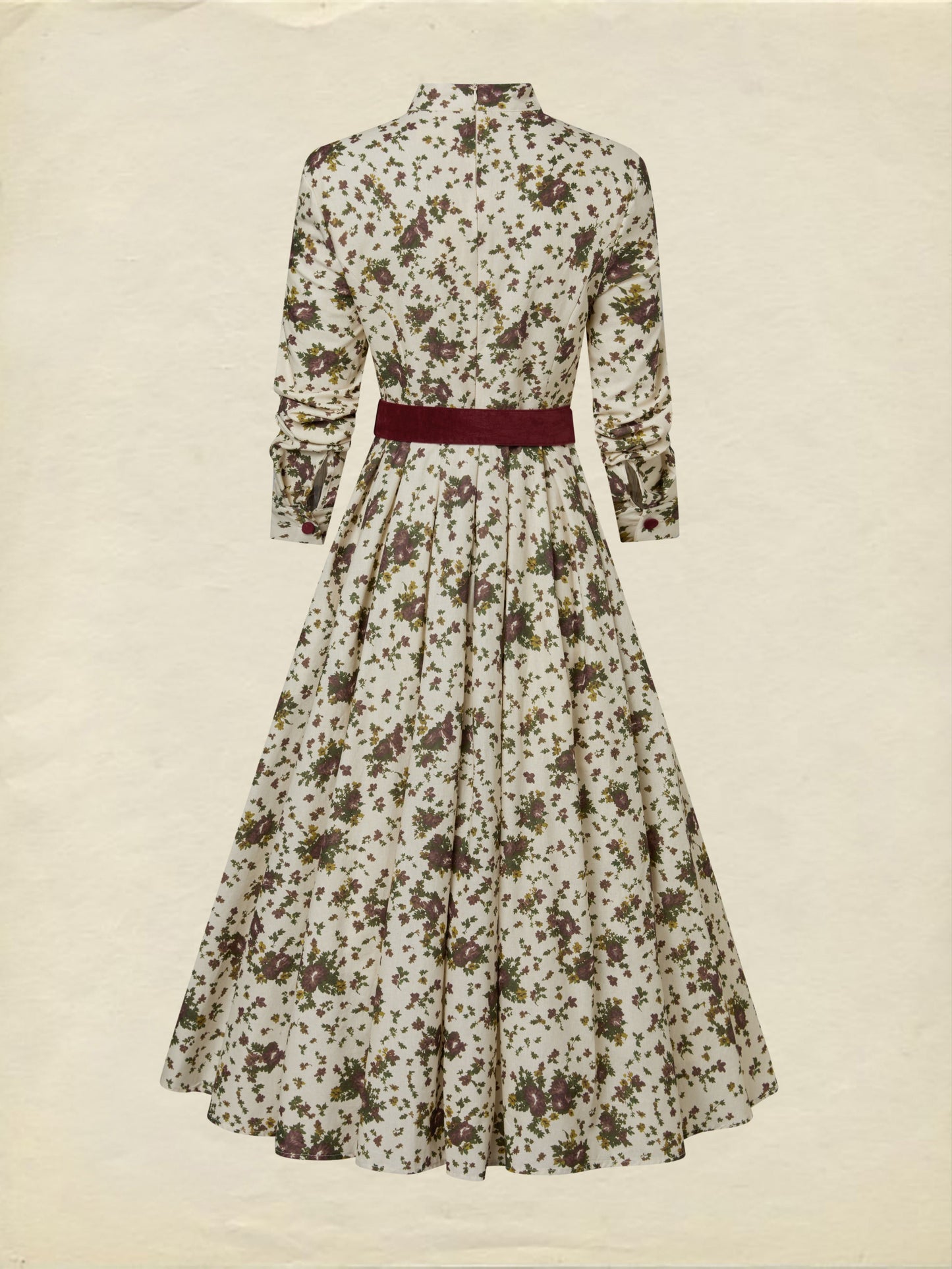 Robe Midi en Lin, Manches Longues, Col Châle, Imprimé Floral, Ceinturée, Vintage, Abricot