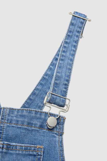 Stitch Detail Button Side Barrel Leg Denim Crop Overalls