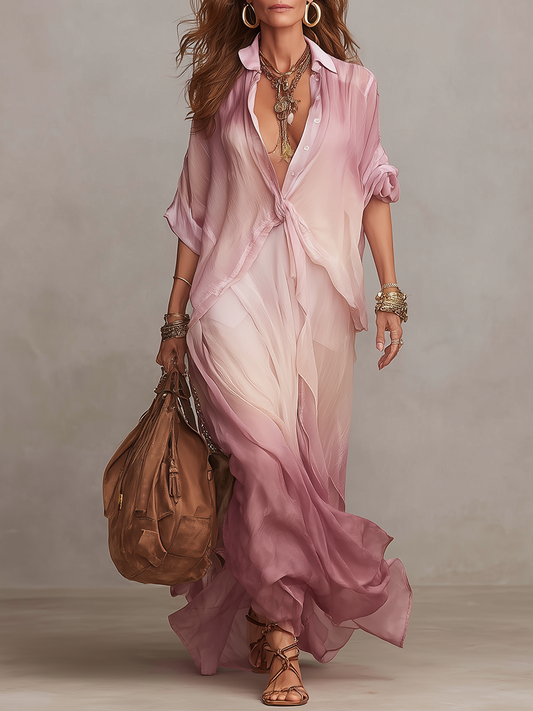 Robe longue romantique dégradée rose pour les vacances