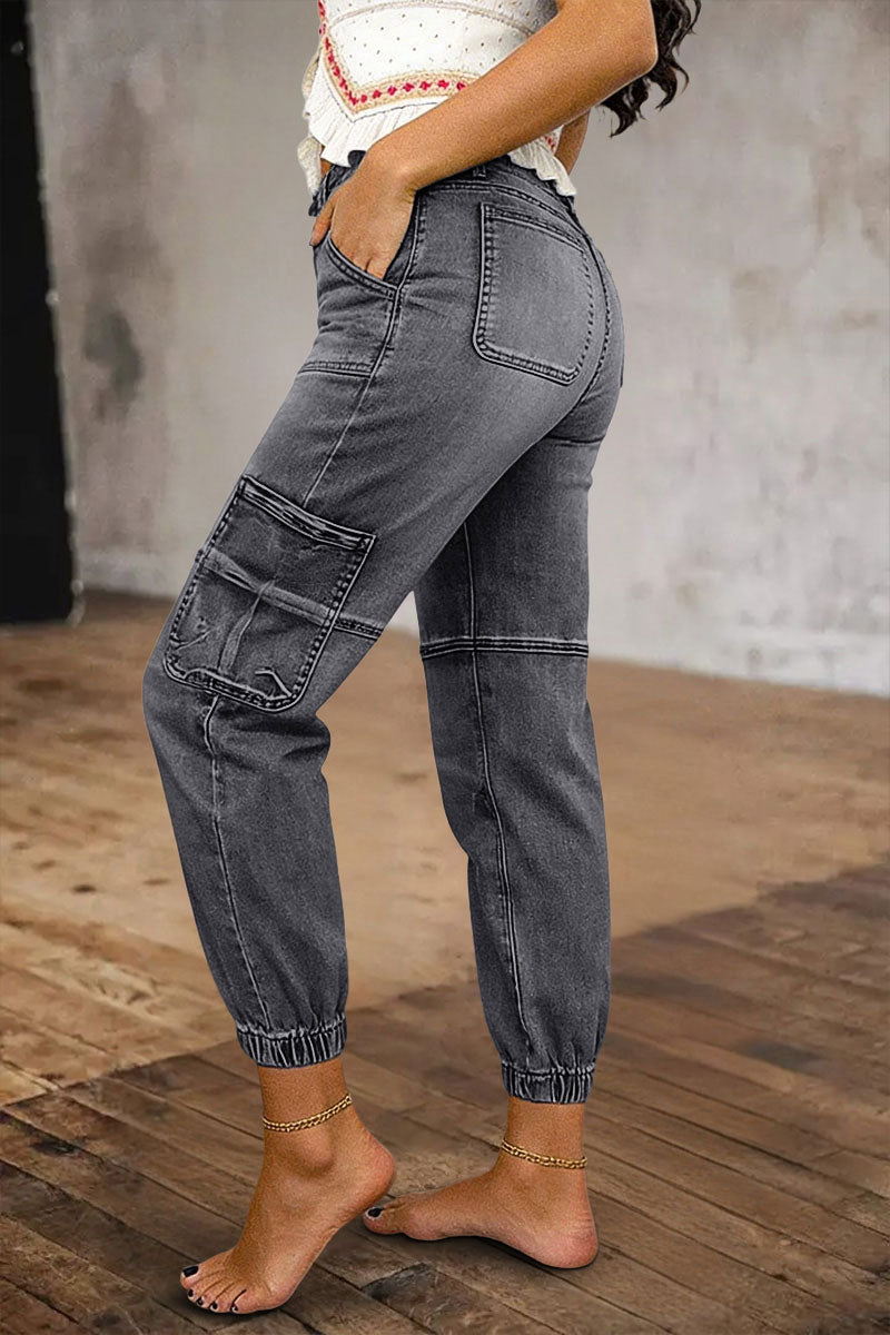 Multi Pocket Button Fly Mid Rise Straight Leg Crop Jeans Without Belt