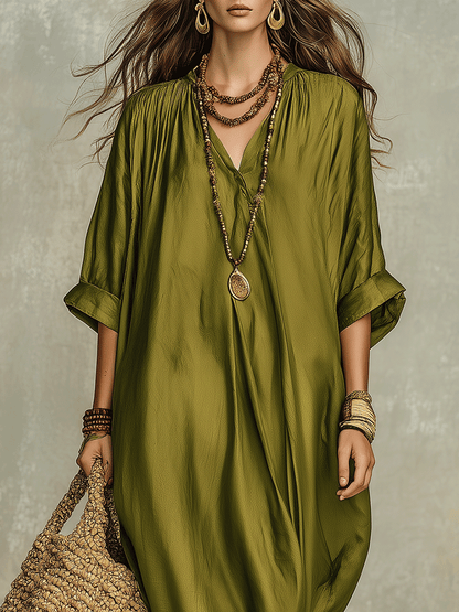 Robe longue bohème décontractée vert olive
