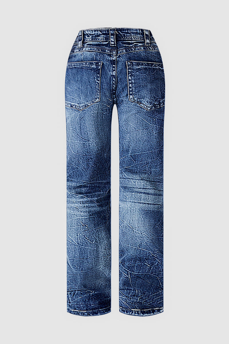 Wash Mid Waist Straight Leg Jeans