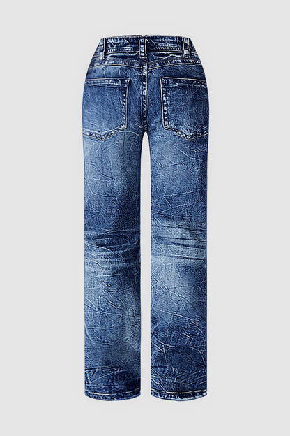 Wash Mid Waist Straight Leg Jeans
