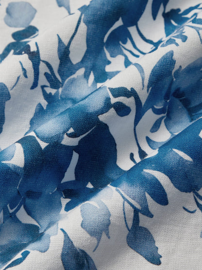 Robe Midi en Lin, Sans Manches, Col Rond, Imprimé Floral, Vacances, Style Vintage, Bleue