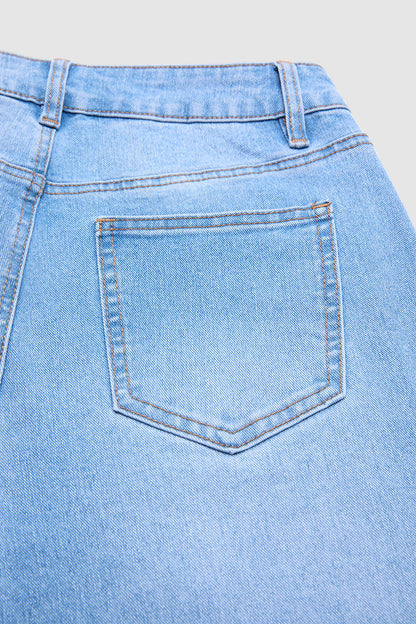 Wash Plant Embroidery Mid Waist Barrel Leg  Jeans