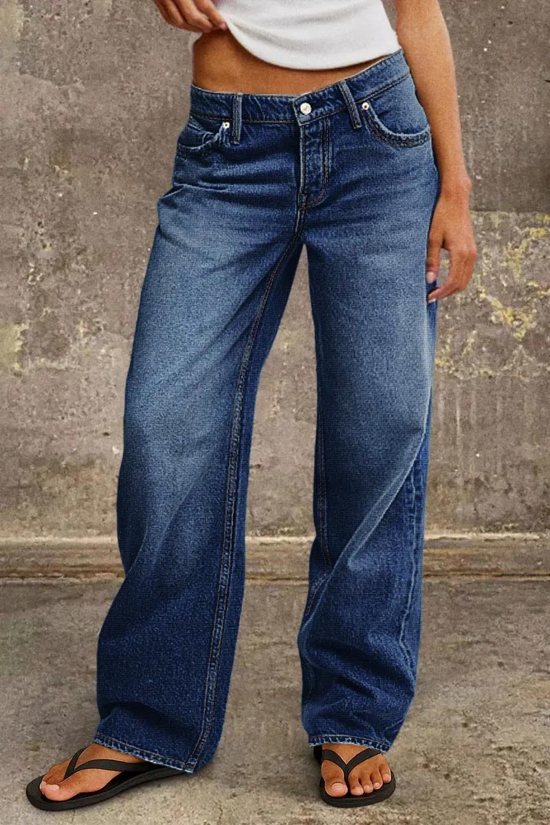 Wash Mid Waist Straight Leg Jeans