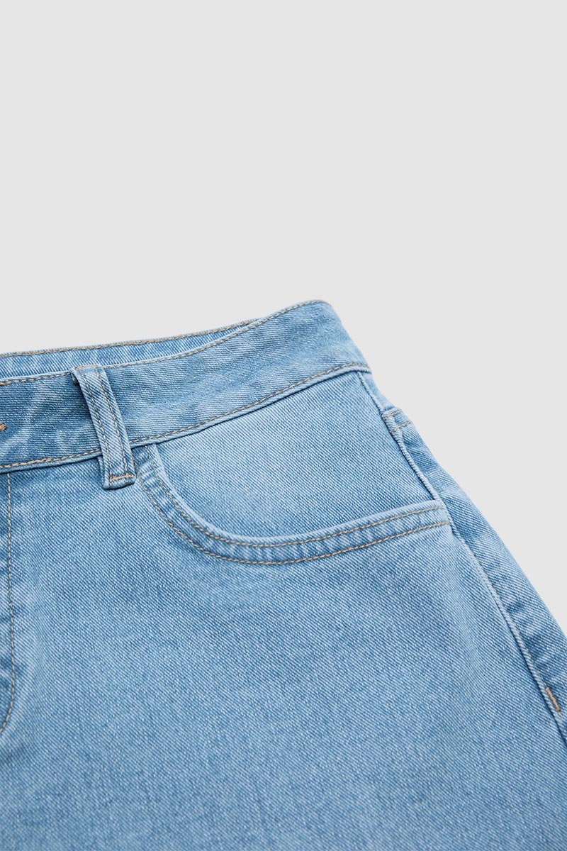 Wash Scallop Hem Mid Waist Straight Leg Crop Jeans