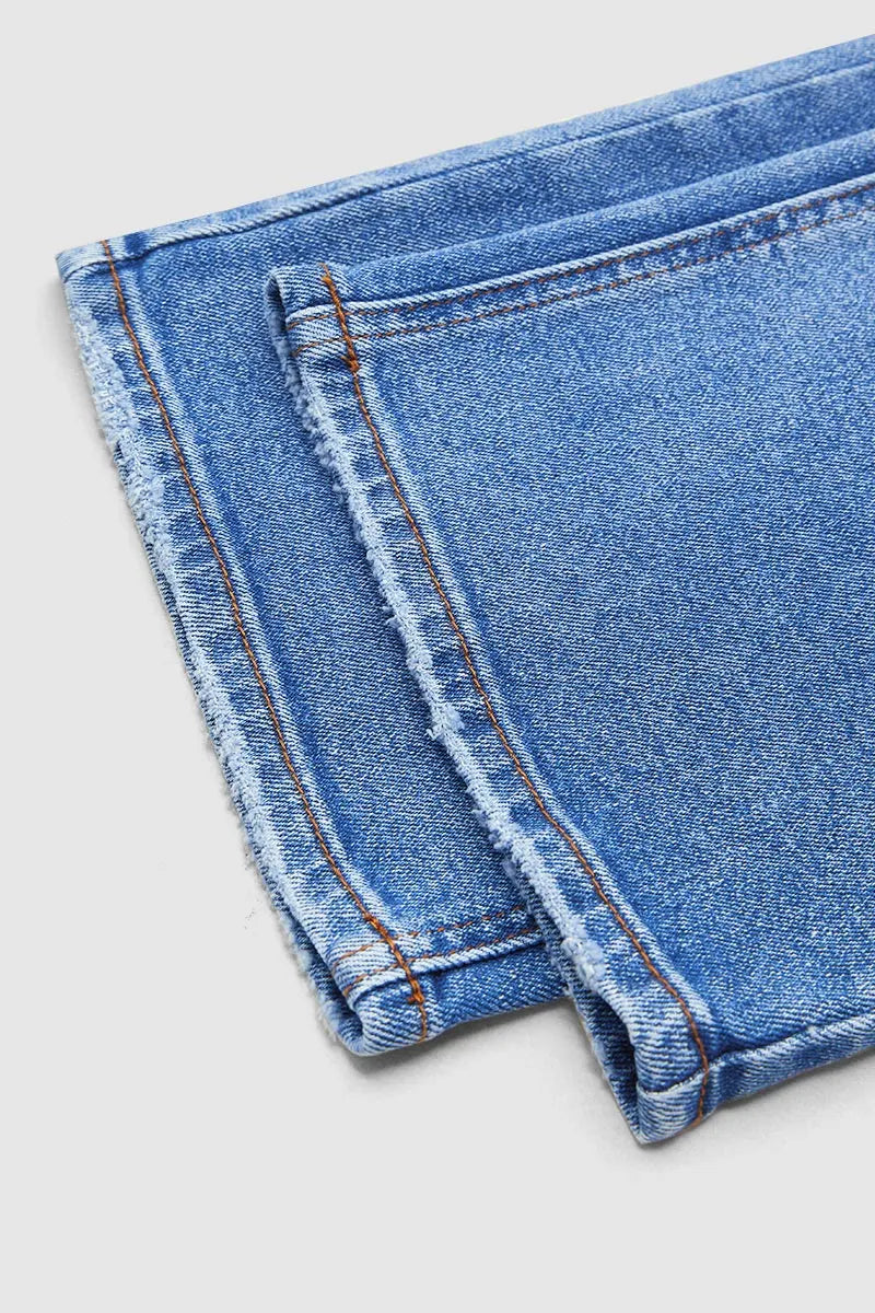 Wash Mid Waist Straight Leg Jeans