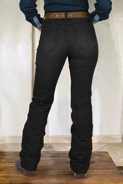 Stitch Detail High Waist Bootcut Jeans Without Belt
