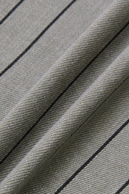 Striped Patch Pocket Mid Waist Wide Leg Cropped Pants Without Belt