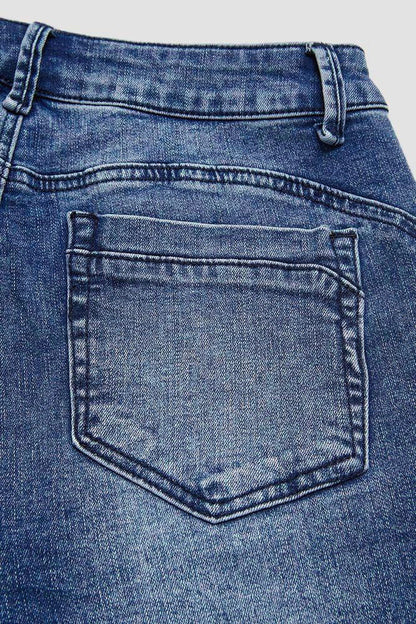 Pearl Button Side Raw Hem High Waist Skinny Jeans