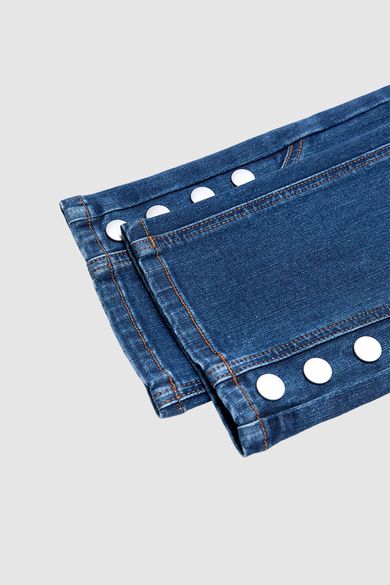Wash Button Detail Mid Waist Straight Leg Cropped Jeans