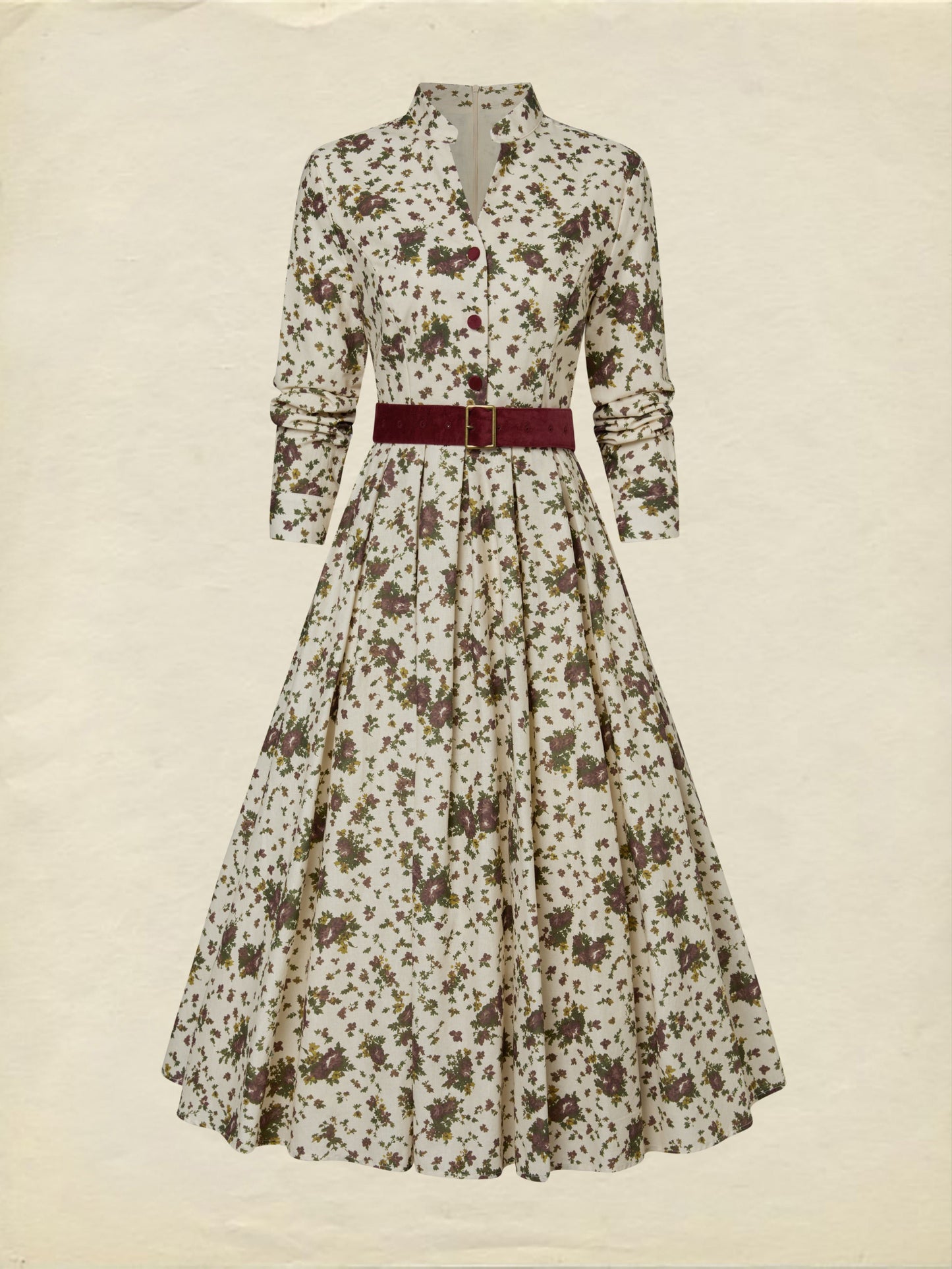 Robe Midi en Lin, Manches Longues, Col Châle, Imprimé Floral, Ceinturée, Vintage, Abricot