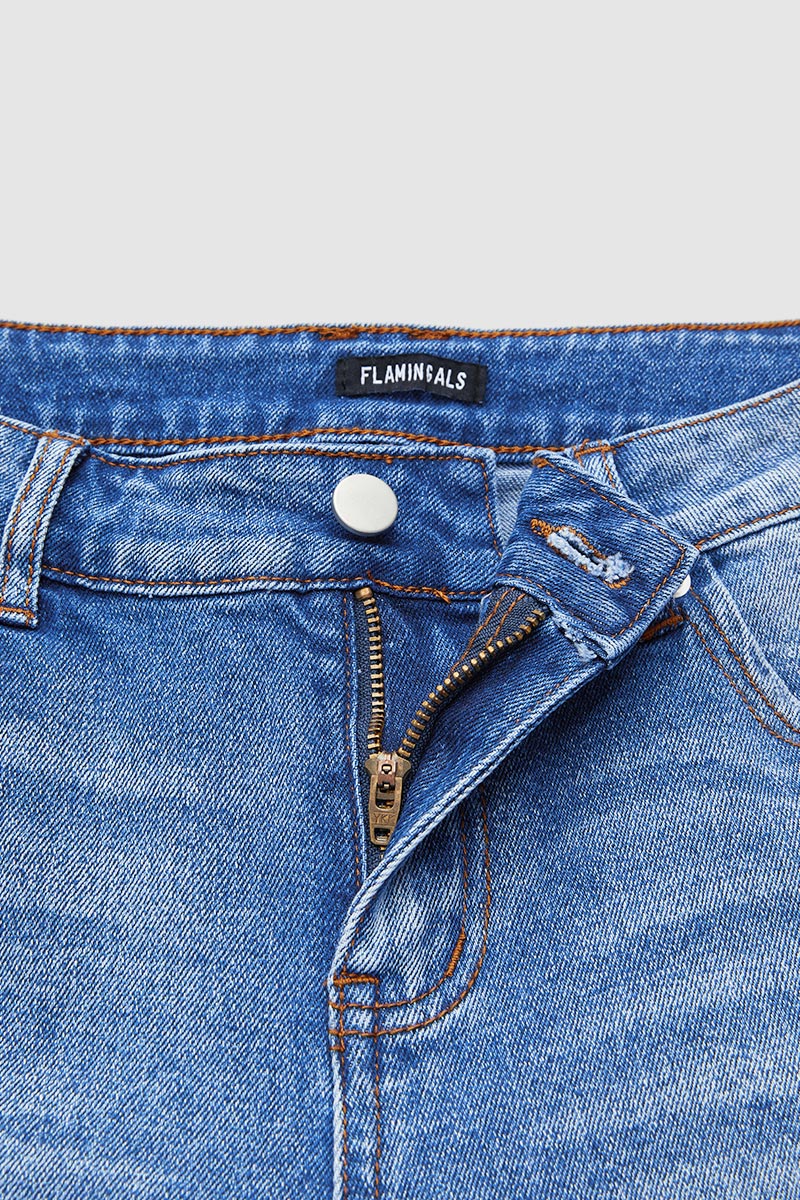 Wash Mid Waist Straight Leg Jeans