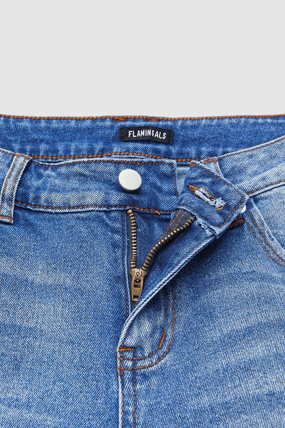 Wash Mid Waist Straight Leg Jeans
