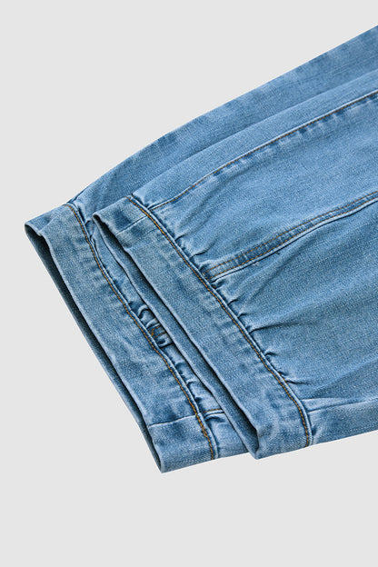 Wash Seam Elastic Mid Rise Wide Leg Crop Barrel Jeans