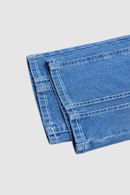 Stitch Detail Mid Waist Straight Leg Jeans