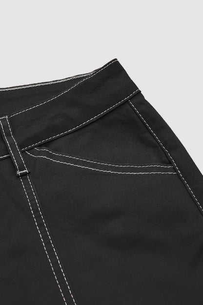 Contrast Stitch Mid Rise Wide Leg Crop Pants
