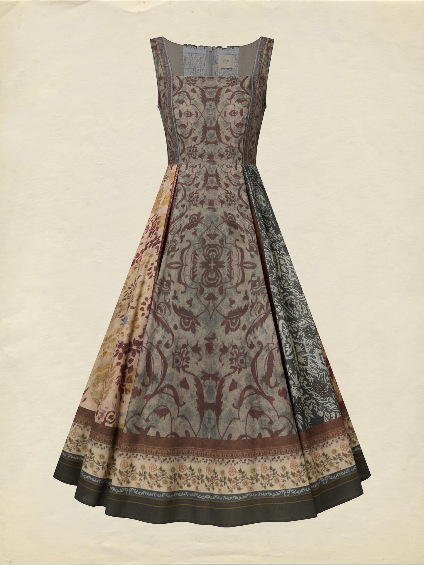 Robe longue en coton, sans manches, col carré, imprimé cachemire, fines bretelles, vacances, vintage, marron