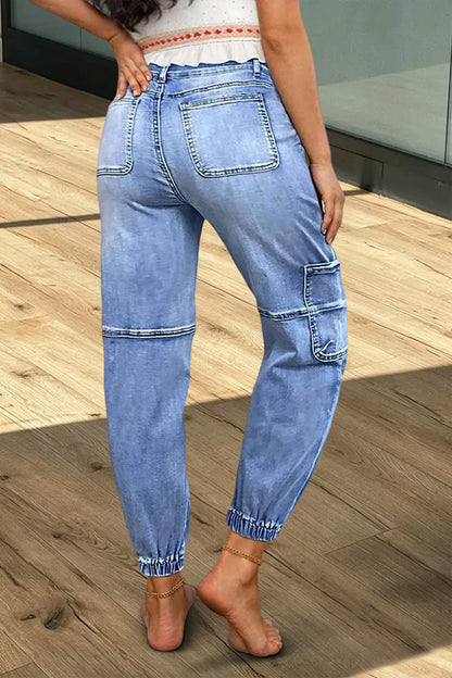 Multi Pocket Button Fly Mid Rise Straight Leg Crop Jeans Without Belt