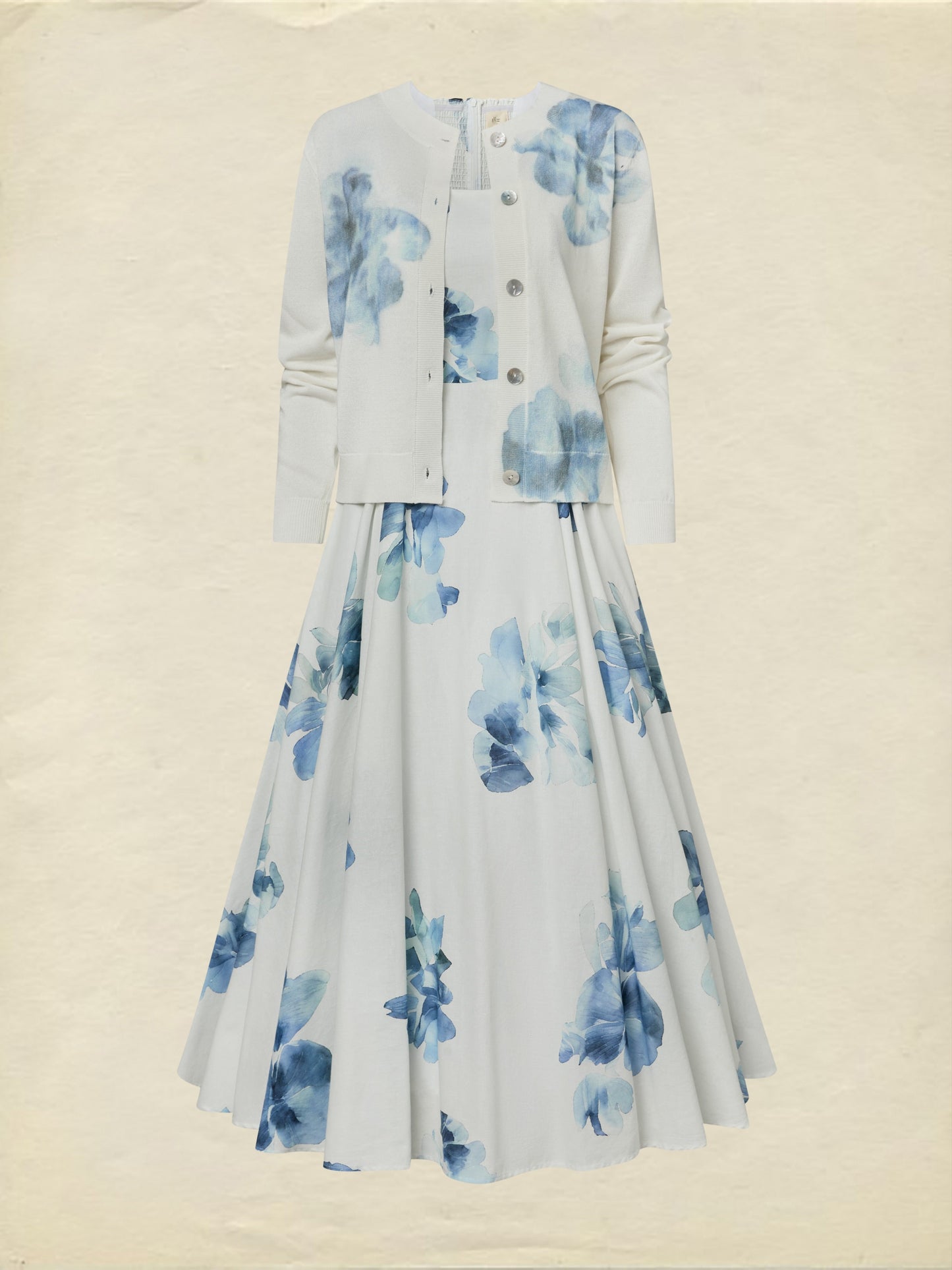 Robe longue en coton, sans manches, col carré, à fleurs, avec poches, vacances, vintage, blanc