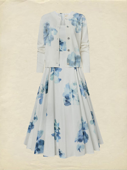 Robe longue en coton, sans manches, col carré, à fleurs, avec poches, vacances, vintage, blanc