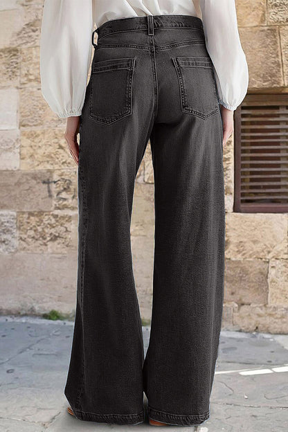 Wash Stitch Decor Wide Leg Mid Rise Jeans Without Belt