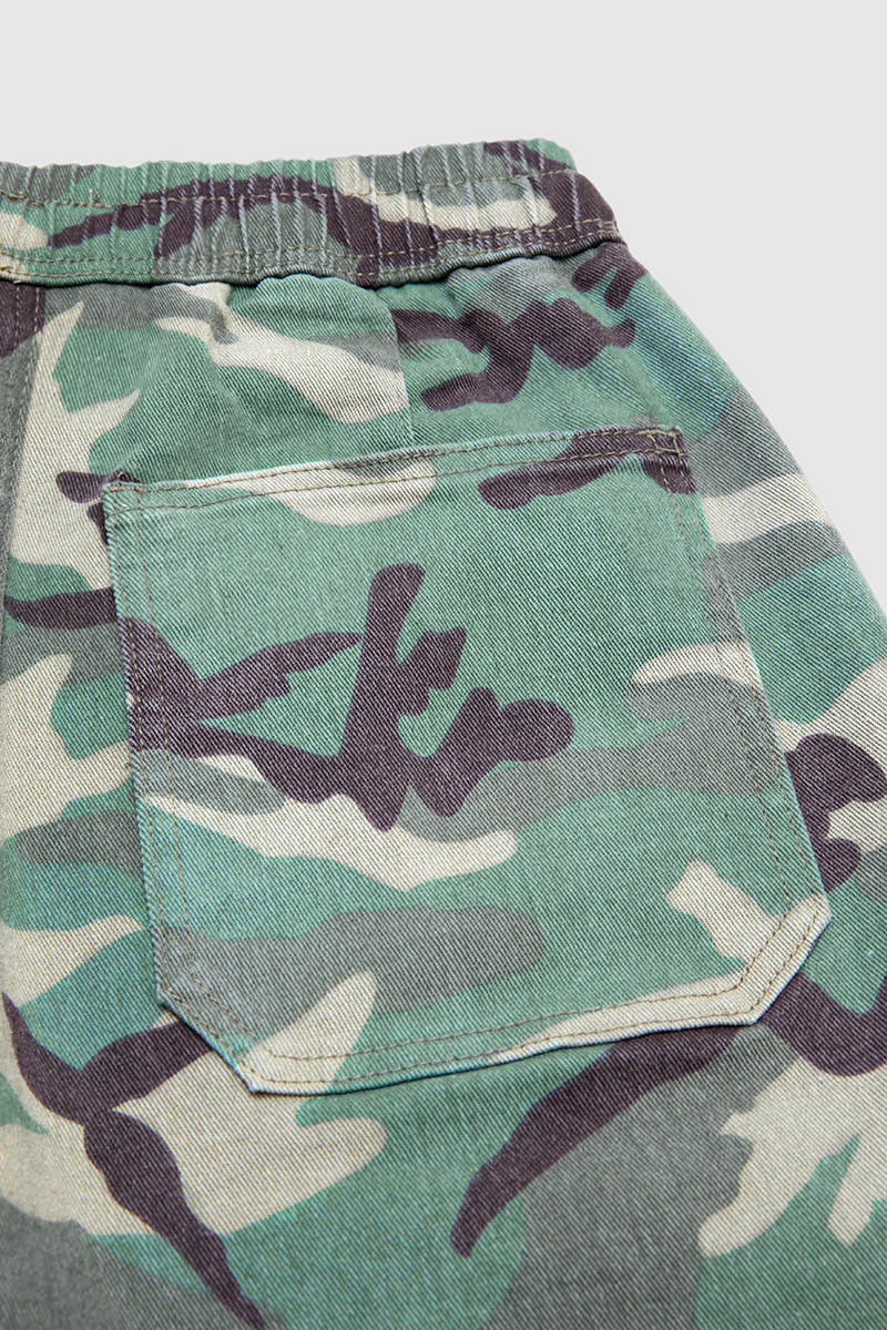 Camo Drawstring Mid Waist Barrel Leg Crop Pants