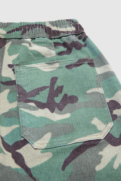 Camo Drawstring Mid Waist Barrel Leg Crop Pants