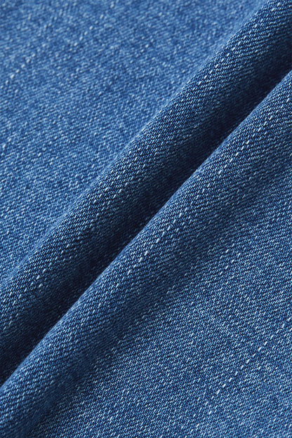 Stitch Detail Shirred High Waist Wide Leg Capri Jeans