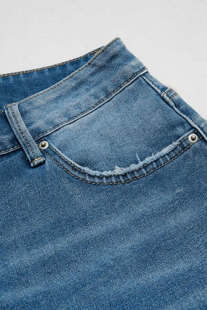 Wash Raw Hem Ripped Mid Rise Crop Straight Leg Jeans