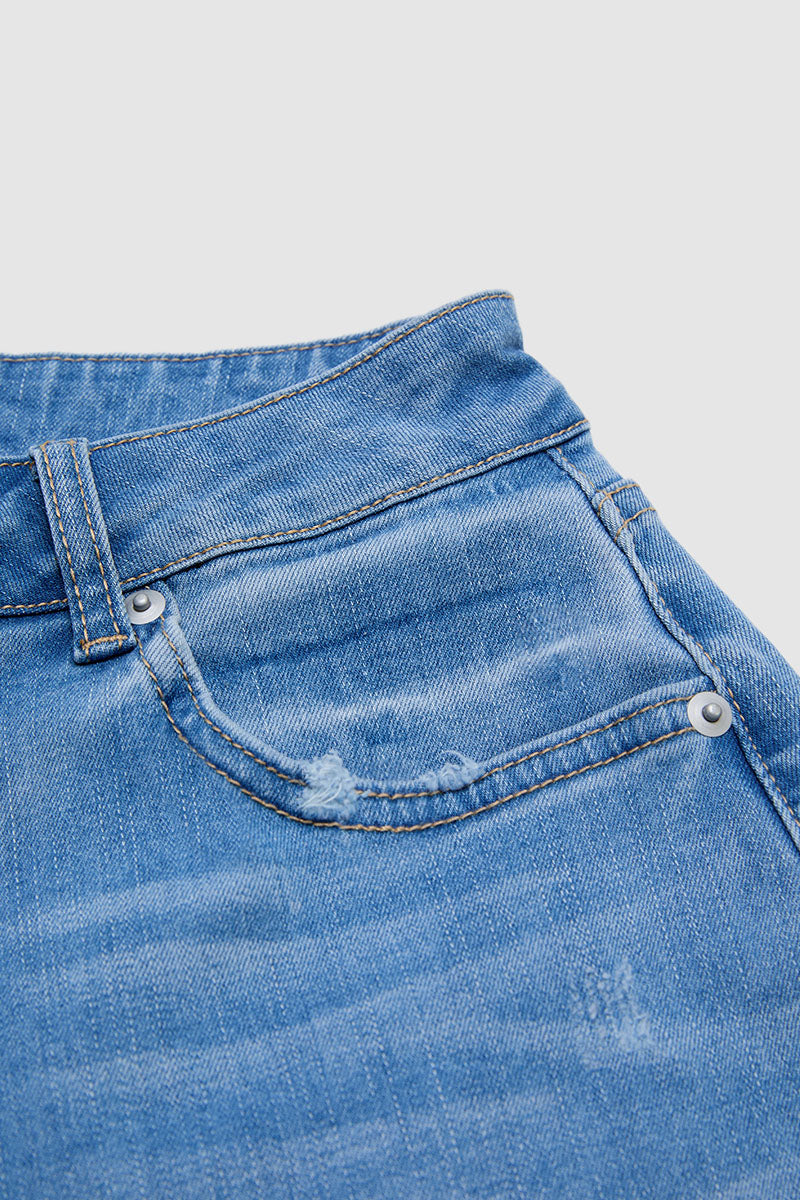 Raw Hem Ripped Mid Waist Straight Leg Crop Jeans